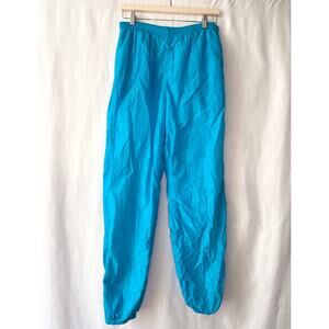 VTG Norm Thompson Blue Nylon Track Pants Cotton Lined Zip Ankle 90s - Med